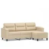 Trivietė sofa su pakoja, kreminė, 180cm, mikropluošto audinys