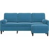 Trivietė sofa su pakoja, mėlynos spalvos, 180cm, aksomas