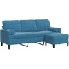 Trivietė sofa su pakoja, mėlynos spalvos, 180cm, aksomas