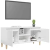 TV staliukas TV spintelė su medinėmis kojelėmis, balta, 103,5x35x50cm