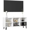 TV staliukas TV spintelė su metalinėmis kojelėmis, balta, 103,5x30x50cm