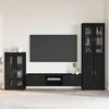 TV spintelių komplektas FLORIN 3 pcs Juoda Apdirbta mediena
