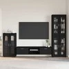 TV spintelių komplektas FLORIN 3 pcs Juoda Apdirbta mediena