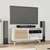 TV staliukas Televizoriaus spintelė, balta, 80x30x40cm, pušis ir ratanas