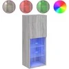 TV staliukas TV spintelė su LED lemputėmis, pilka ąžuolo, 40,5x30x102cm