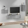 TV staliukas TV spintelių komplektas, 4 dalių, pilkas ąžuolo, mediena