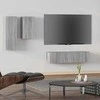 TV staliukas TV spintelių komplektas, 4 dalių, pilkas ąžuolo, mediena