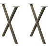 Valgomojo stalo kojelės, X formos, 2 vnt., natūralus plienas, 80x(72-73) cm, plienas