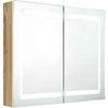 Veidrodinė vonios spintelė su LED, balta ir ąžuolo, 80x12x68cm
