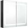 Veidrodinė vonios spintelė su LED, juoda, 80x12x68cm, blizgi
