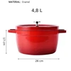 Emaliuotas ketaus puodas TETSU Stew 4,8 litro, Raudonas, 26 cm.