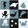 Didelis mokomasis grindų kilimėlis 180x180 Storo putplasčio dėlionė XXL 9 vnt Humbi jūros gyvūnai vandens Ocean