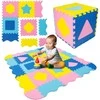 Humbi Mata edukacyjna 120 x 120 cm Kojec Grube Puzzle piankowe 30 x 30 cm Kształty Kolor geltona mėlyna rožinis