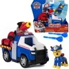 „Paw Patrol“ ugniagesių gelbėjimo automobilis su „Chase“ policijos automobilio figūrėle ir vandens raketomis
