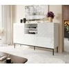 Cama Meble Komoda - Abeto 150x42x90 Balta/Blizgi Balta, Juodas Plieno Rėmas