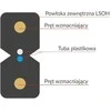 FO OS2 FTTH plokščias šviesolaidinis kabelis SM 2J 9/125 LSOH juoda, sustiprintas dviem plieniniais strypais 1000m - ALANTEC