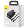 Baseus Super Si greitas įkroviklis 1C 25W su USB-C - USB-C kabelis 1m - Juodas