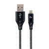 GEMBIRD CC-USB2B-AMmBM-2M-BW Premium medvilninis pintas Micro-USB įkrovimo ir duomenų laidas 2m juodas/baltas