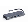 GEMBIRD A-CM-COMBO7-01 Multi Port Adapteris USB Type C Hub3.0 HDMI VGA PD kortelių skaitytuvas stereo audio space pilkas