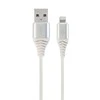 GEMBIRD CC-USB2B-AMLM-1M-BW2 Gembird Premium medvilninis pintas 8 kontaktų įkrovimo ir duomenų kabelis, 1m, sidabrinis/baltas