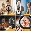 „Maclean MCE610“ 10 colių 12 W LED žiedinis šviestuvas su trikoju ir „Bluetooth“ užraktu. 3 spalvos, 10 ryškumo lygių, nuo 10 % iki 100 %, reguliuojamas ryškumas, 160 LED. Išmanusis telefonas, laikiklis, apšvietimas.