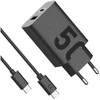 Laidinis įkroviklis Motorola TurboPower 50W Dual USB-C/USB-A su kabeliu USB-C 1m juodos spalvos