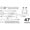 Klucze 1/4", 1/2" lizdinių raktų rinkinys, 47 vnt.