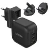 UNITEK CHARGER GaN 2x USB-C 1x USB-A PD QC 3.0 66W Juodas