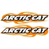 Technikos užrašo lipdukai Arctic Cat, su liepsnų grafika, oranžinės spalvos, 2 vnt.