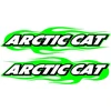 Technikos užrašo lipdukai Arctic Cat, su liepsnų grafika, žalios spalvos, 2 vnt.