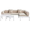 Lauko baldų komplektas Beliani L formos sodo kampinė sofa su staliuku 5 asmenims RASIGLIA kairinė smėlio spalvos metalinė