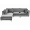 Beliani 4 vietų modulinė sofa EVJA, dešininė, pilka, veliūrinė, su otomane