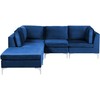 Beliani EVJA modulinė kampinė sofa 4 asmenims su pufu, aksominė, tamsiai mėlyna, dešininė