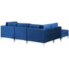 Beliani EVJA modulinė kampinė sofa 4 asmenims su pufu, aksominė, tamsiai mėlyna, dešininė