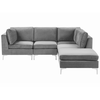 Beliani 4 vietų modulinė sofa EVJA, kairinė, pilkas veliūras su otomane