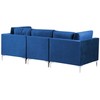 Beliani EVJA modulinė kampinė sofa 4 vietų su pufu, veliūras, tamsiai mėlyna, kairinė