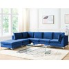 Beliani EVJA modulinė kampinė sofa 5 asmenims su pufu, mėlynas veliūras, dešininė