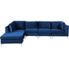 Beliani EVJA modulinė kampinė sofa 5 asmenims su pufu, mėlynas veliūras, dešininė