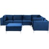 Beliani 6 vietų modulinė kampinė sofa EVJA su pufu, tamsiai mėlynas veliūras, kairinė