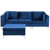 Beliani 3 vietų modulinė sofa EVJA su pufu, tamsiai mėlynas veliūras