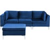 Beliani 3 vietų modulinė sofa EVJA su pufu, tamsiai mėlynas veliūras