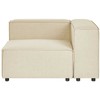 Beliani Trijų vietų modulinė kampinė sofa APRICA, sintetinio lino audinys, smėlio spalvos, su dešinine otomane