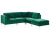 Beliani 4 vietų modulinė kampinė sofa EVJA kairinė, žalias veliūras su otomanu