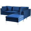 Beliani EVJA modulinė kampinė sofa 4 vietų su pufu, veliūras, tamsiai mėlyna, kairinė