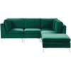 Beliani 4 vietų modulinė kampinė sofa EVJA kairinė, žalias veliūras su otomanu