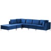 Beliani EVJA modulinė kampinė sofa 5 asmenims su pufu, mėlynas veliūras, dešininė