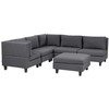 Beliani Penkių vietų modulinė sofa UNSTAD dešininė, tamsiai pilka su pufu