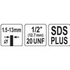 Grąžtas Toya Sa Poland Grąžto griebtuvas su raktu ir SDS-Plus adapteriu | 1.5–13 mm | 1/2"-20UNF | Yato (YT-820302)