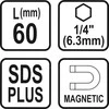 Bikuva.lt Toya Sa Poland Antgalių laikiklis SDS | vidinis šešiakampis 6,3 mm (1/4") | 60 mm (23460)