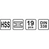 Grąžtas Sthor VOREL metalinių grąžtų rinkinys, 19 dalių, 1,0–10,0 mm, hss